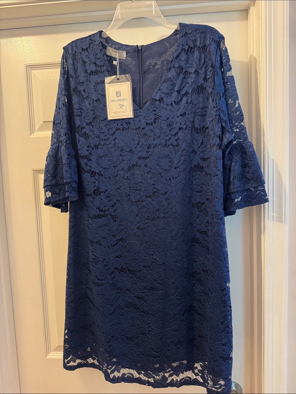 Belongsci Navy Lace Mini Dress